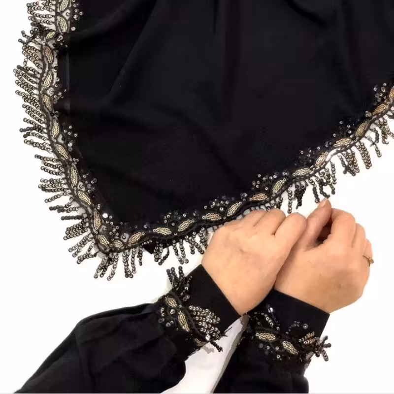 ست روسری و ساق دست مشکی زیبا ومجلسی