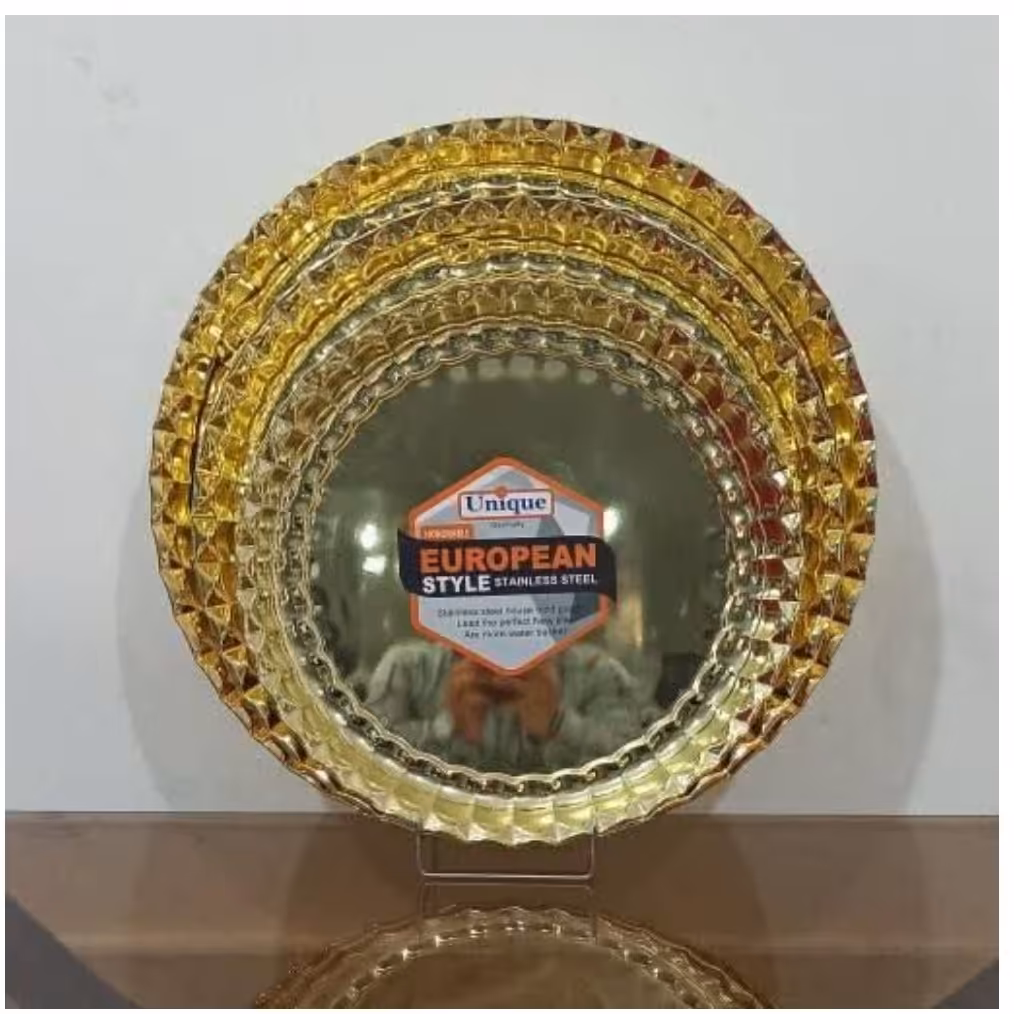 سینی  استیل 3تایی  طلایی یونیک رنگ ثابت(هزینه ارسال جداواریزشود)