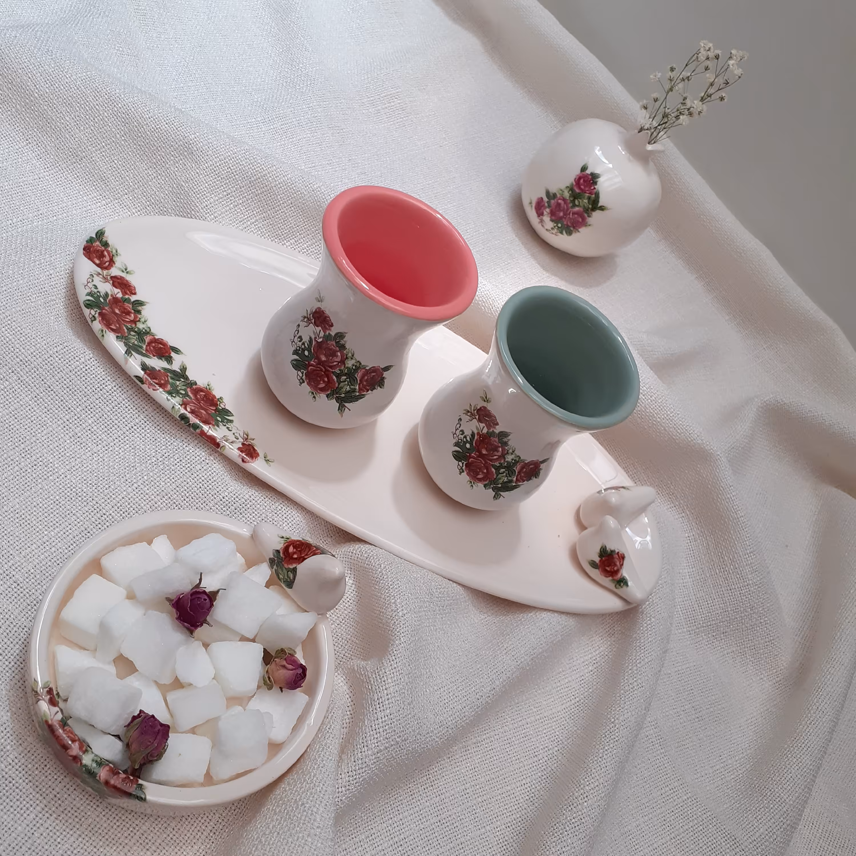 ست دو نفره چای خوری گلسرخی  نوستالژی و زیبا 