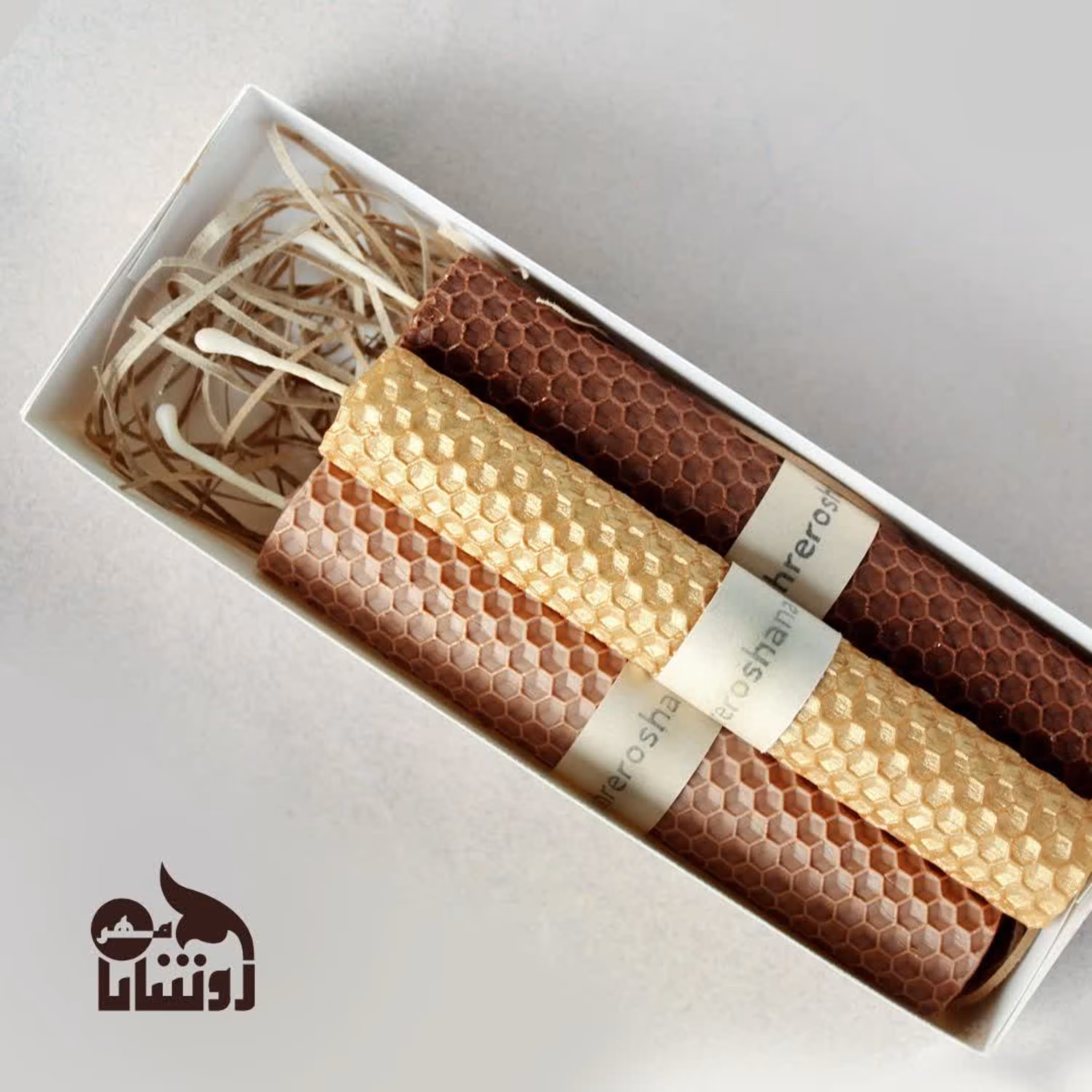 شمع مومی قلمی - بسته 3 عددی - در  سه رنگ طلایی- قهوه ای  -کرم