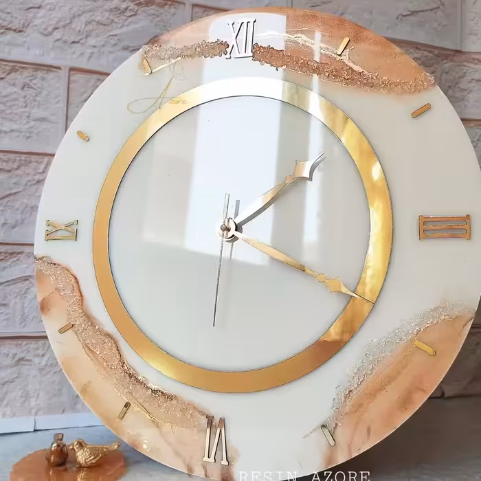 ساعت رزینی طرح ژئود رنگ گلبهی قطر 40 با کریستال و رینک 