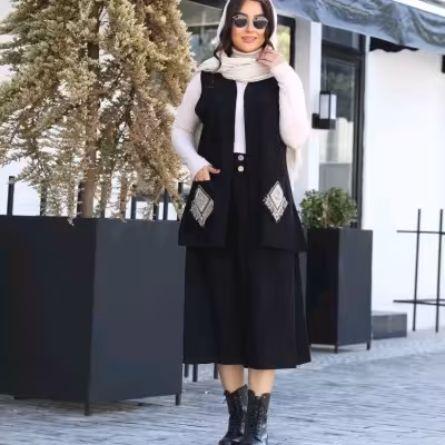 ست جلیقه دامن مخمل کبریتی