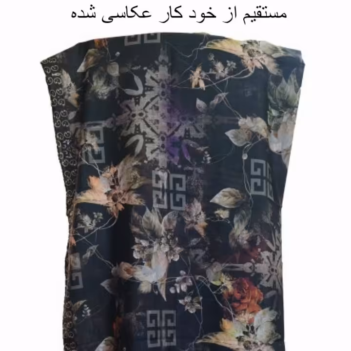 روسری نخی 125 دست دوز تک طرح مشکی زمینه گل انتزاعی 