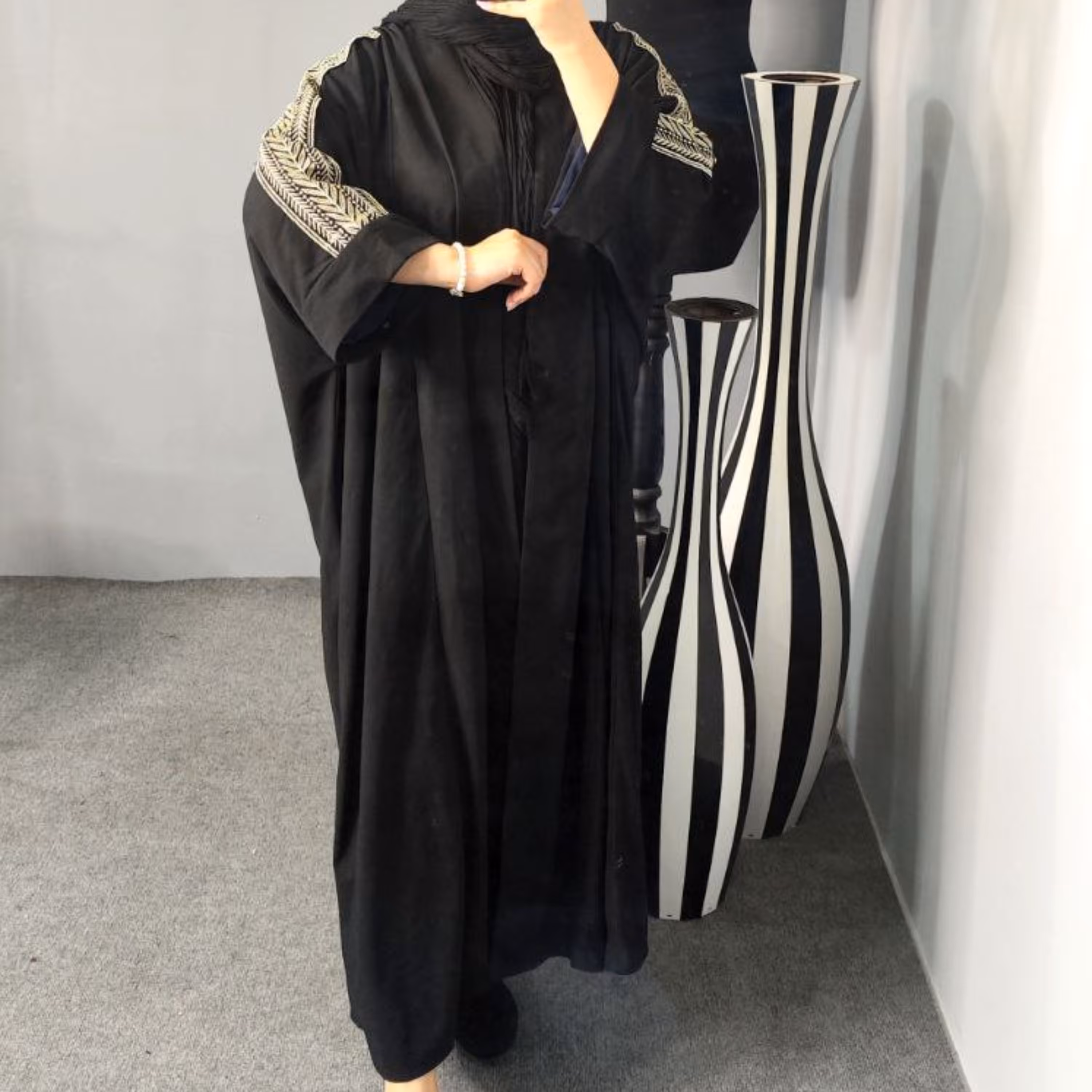 مانتو مجلسی سایز بزرگ کرپ کش و خرجکار نوار سوزن دوزی