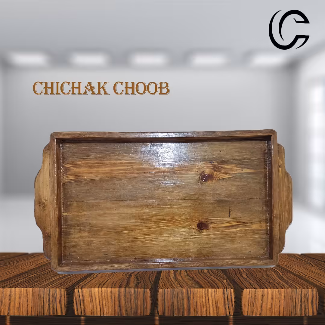 سینی پذیرایی و میوه خوری چوبی قهوه ای با پایه