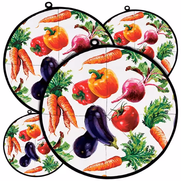 دمکنی ست چهار تکه پارچه ای مخمل دو رو چاپ طرح سبزیجات سایز 20، 25، 30 و 35 مدل B21-516 شرکت رنس