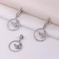 نیم ست پروانه ای نقره عیار 925 طرح طلا سفید کد 16370