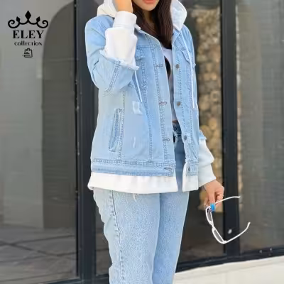 کت جین براش ترکیب با دورس کلاهدار زنانه