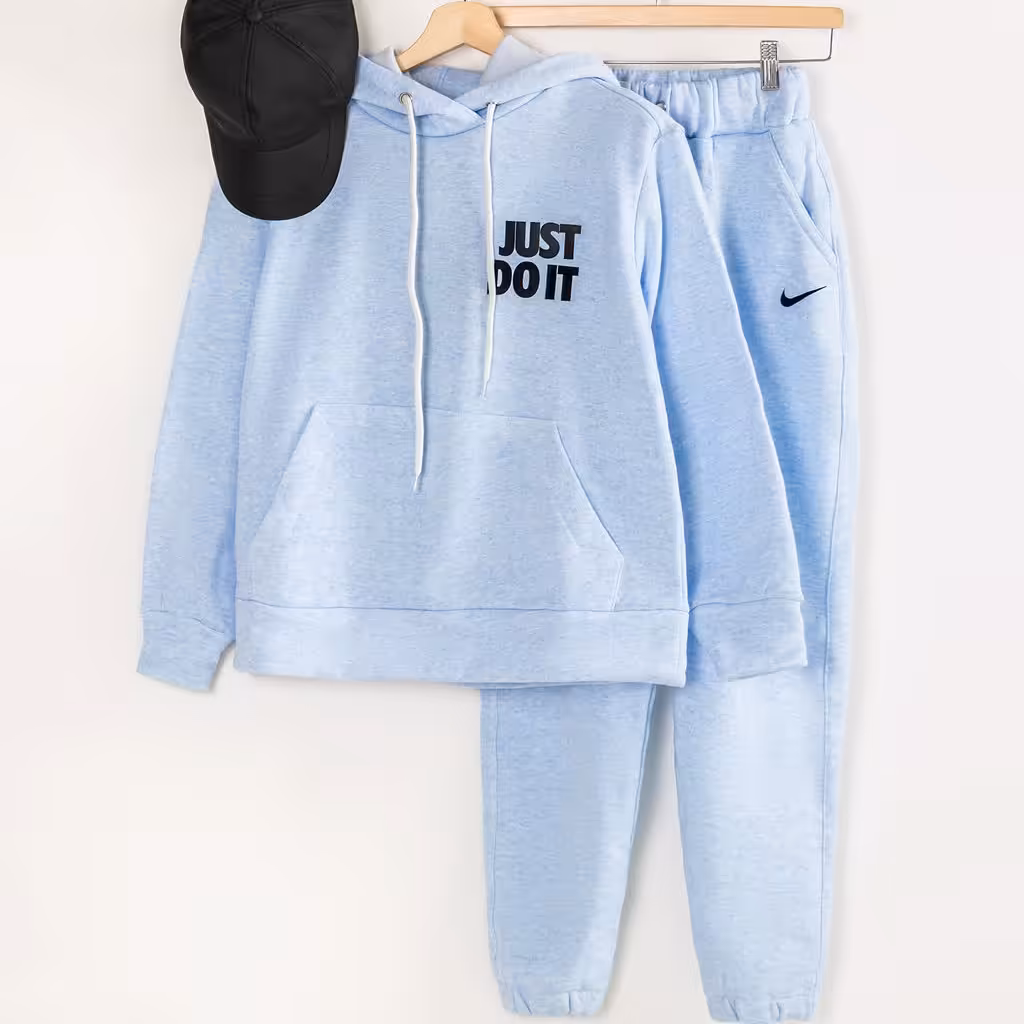 ست هودی و شلوار  دورس زنانه پاییزه زمستانه مدیوم تا ایکس لارج آبی و صورتی 