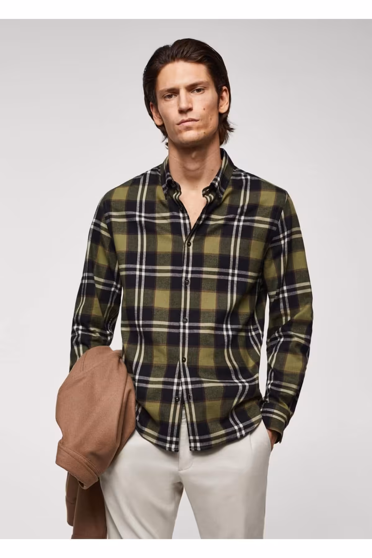 پیراهن / بلوز دکمه دار سبز مردانه معمولی کارلی اورجینال MANGO Man