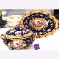  ظرف چینی  زیباآجیل خوری سرمه ای با کیفیت کادویی دوتکه ارسال پسکرایه