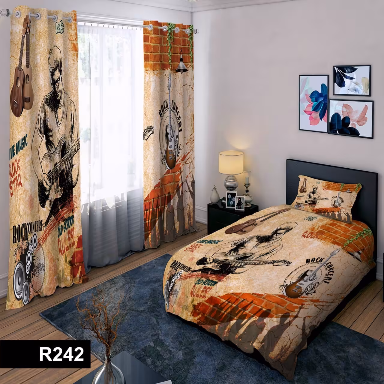 رو تختی یک نفره سه بعدی طرح راک استار