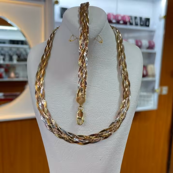 ست گردنبند و دستبند نقره  بافت ایتالیایی 4 رنگ(با آبکاری طلا)بسبار شیک