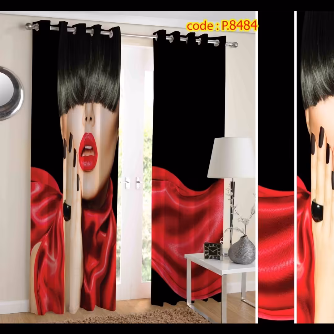 پرده اتاق خواب دخترانه دو قواره طرح رخ کد P8484