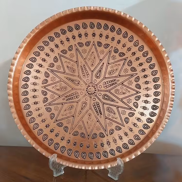 سینی مسی  ترمه سیاه قلم سایز 7 قطر 30 سانت