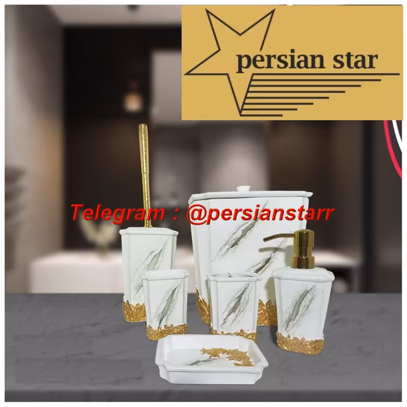 سرویس بهداشتی 6پارچه رزین پایه گل دار سفید طرح سنگ