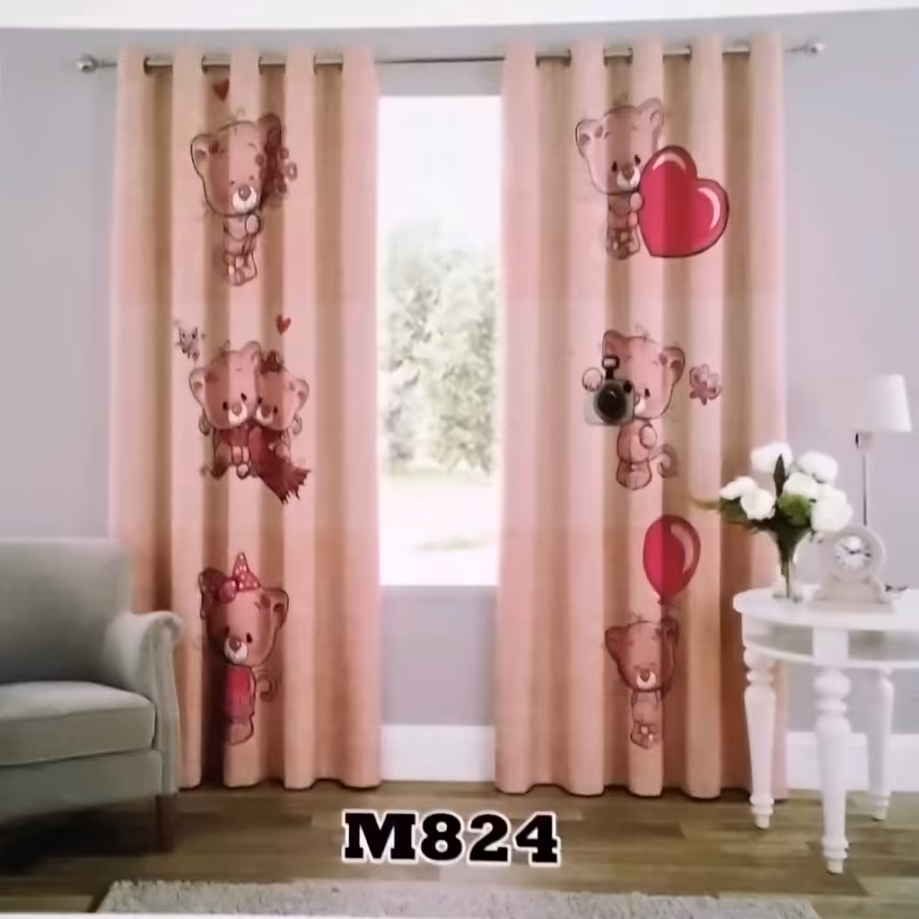 پرده  چاپی پانچ  اتاق کودک دوقواره طرح کارتونی  کد m824