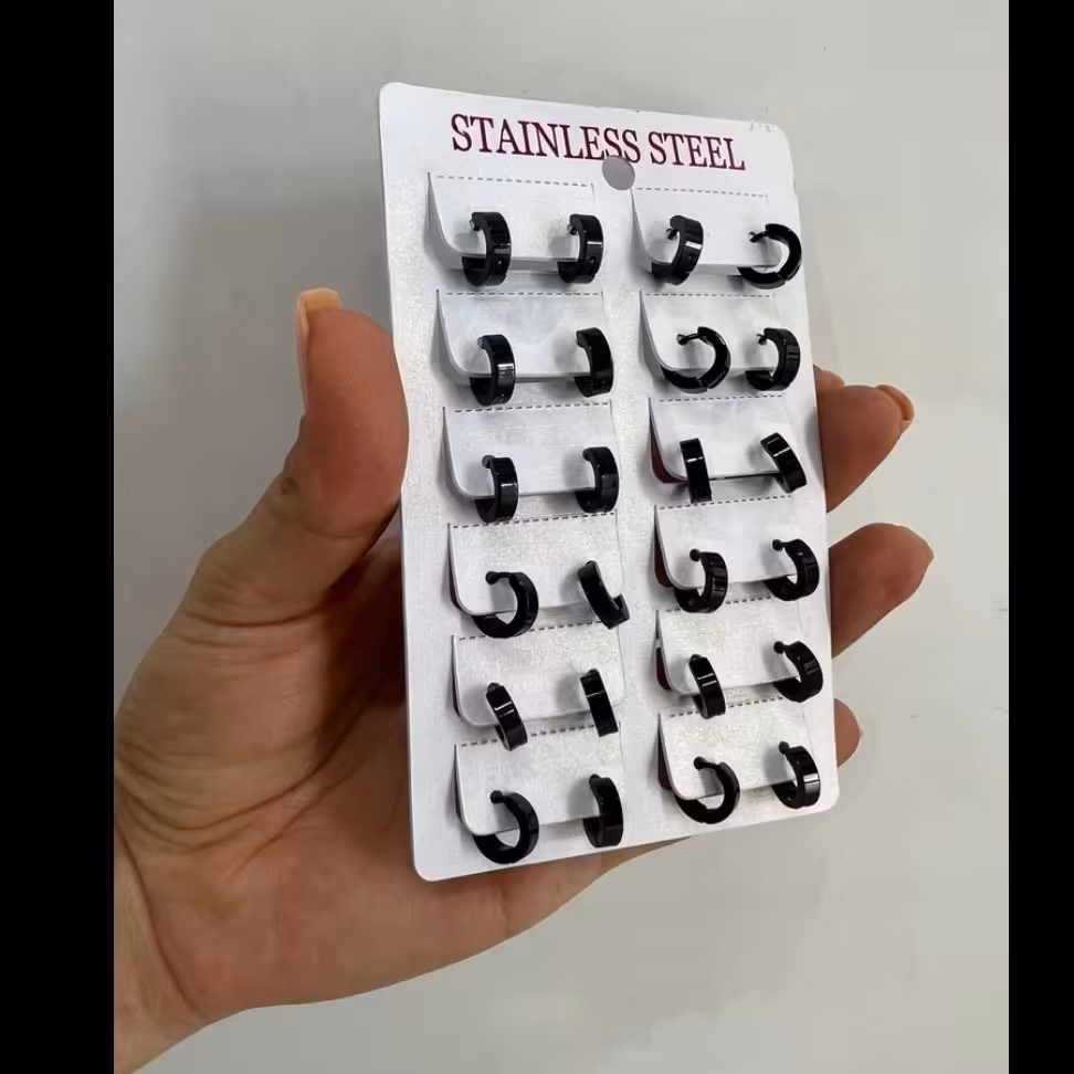 گوشواره استیل - مدل حلقه - سایز کوچیک - رنگ ثابت - ضد حساسیت - رنگ مشکی-ارسال رایگان