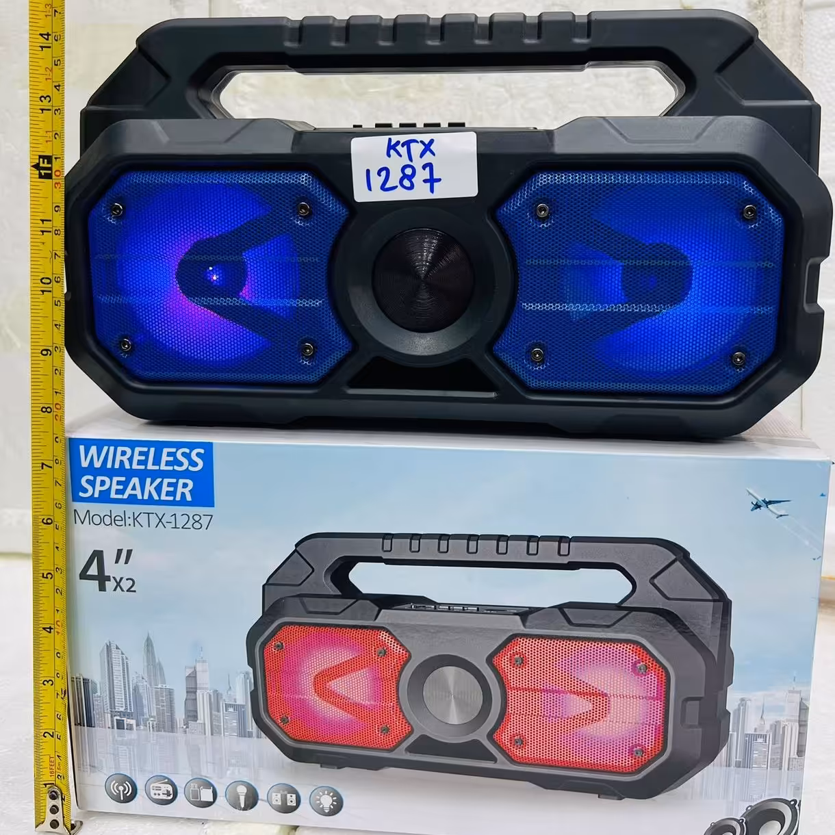 اسپیکر  بلوتوثی همراه  طرح جعبه ابزار  مدل KTX1287 دو باند همزمان دارای قابلیت رقص نور  فلش  رم  نمای 6 اینچی 