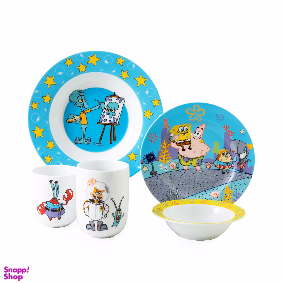 سرویس غذاخوری 5 پارچه کودک چینی زرین مدل ایتالیا اف طرح باب اسفنجی