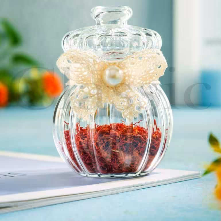 شیشه زعفران طرح کدو سایز 10 سانت