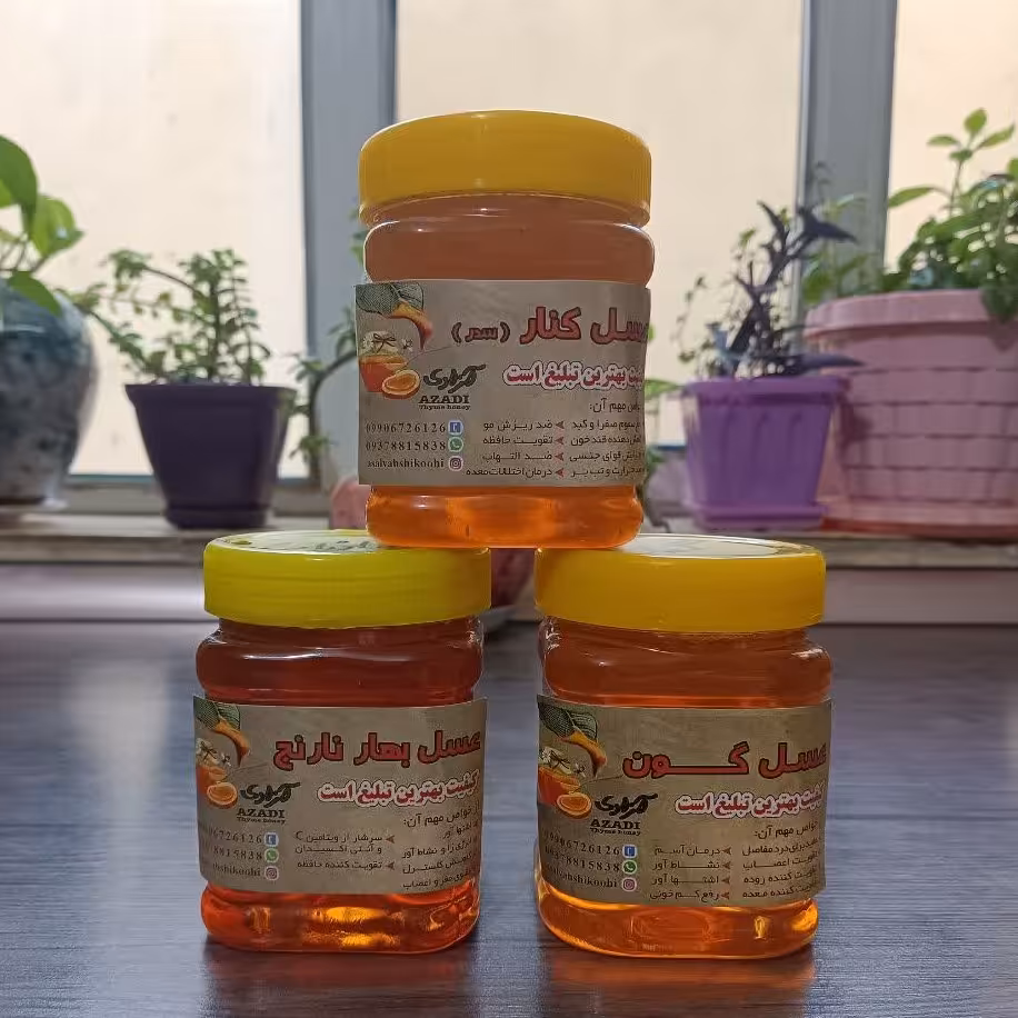 پک نیم کیلویی عسل کنار گون بهارنارنج خوش طعم عطر مستقیم از زنبوردار برداشت 1404