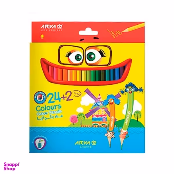 مداد رنگی 24+2 مقوایی آریا (Arya) کد 3017