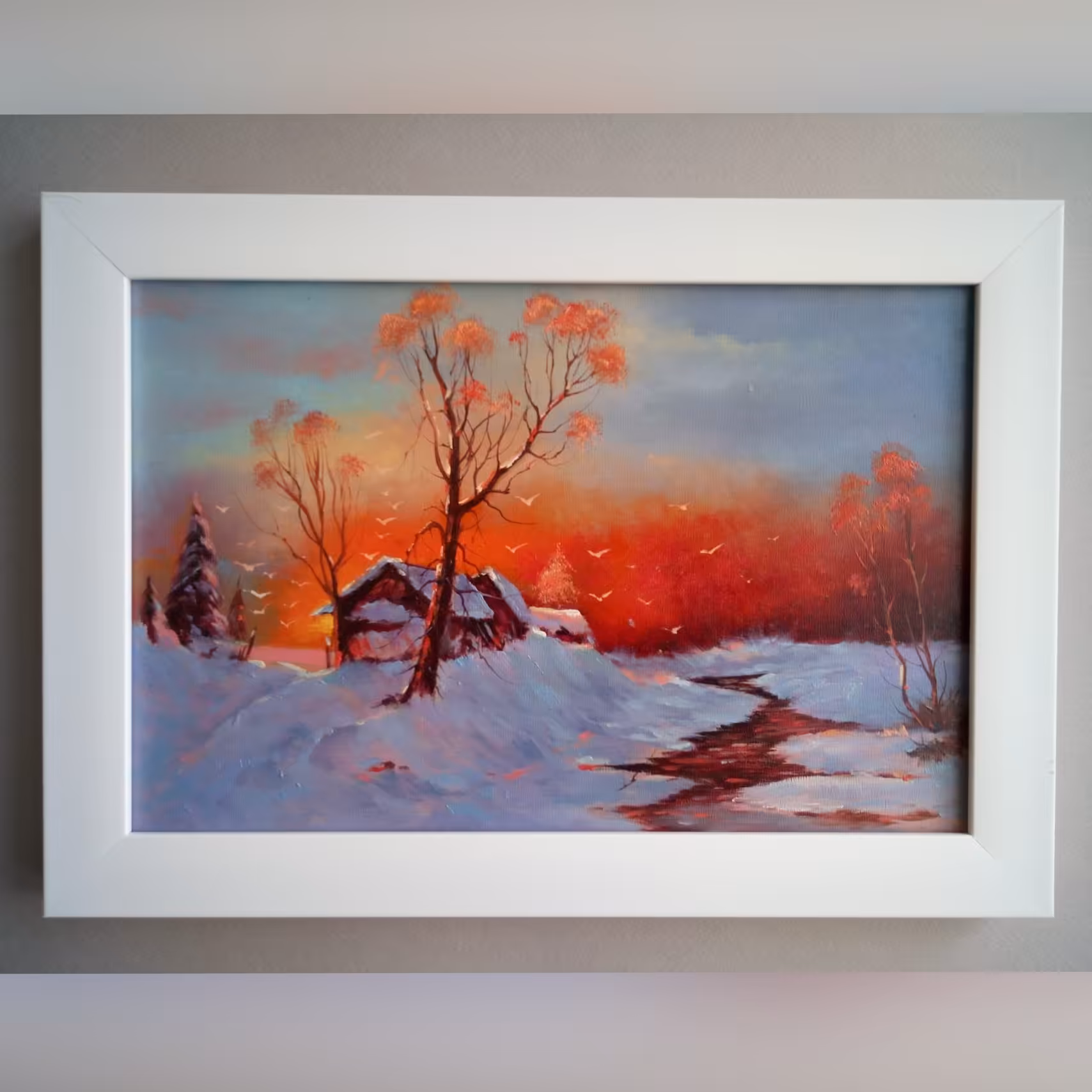 تابلو نقاشی غروب  زمستانی