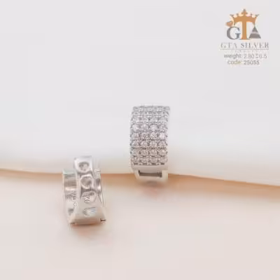 گوشواره حلقه ای نقره عیار 925 چهار ردیفه ریز و پهن کد 25055