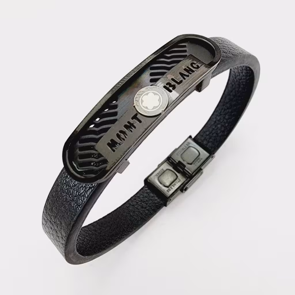 دستبند چرمی اسپرت با پلاک استیل درجه یک مارکدار 