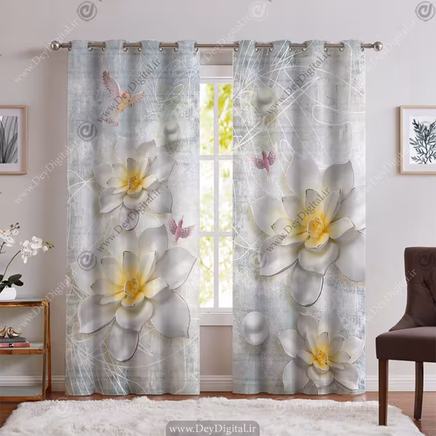 پرده پانچی برای پذیرایی طرح گل سه بعدی  PK-5990