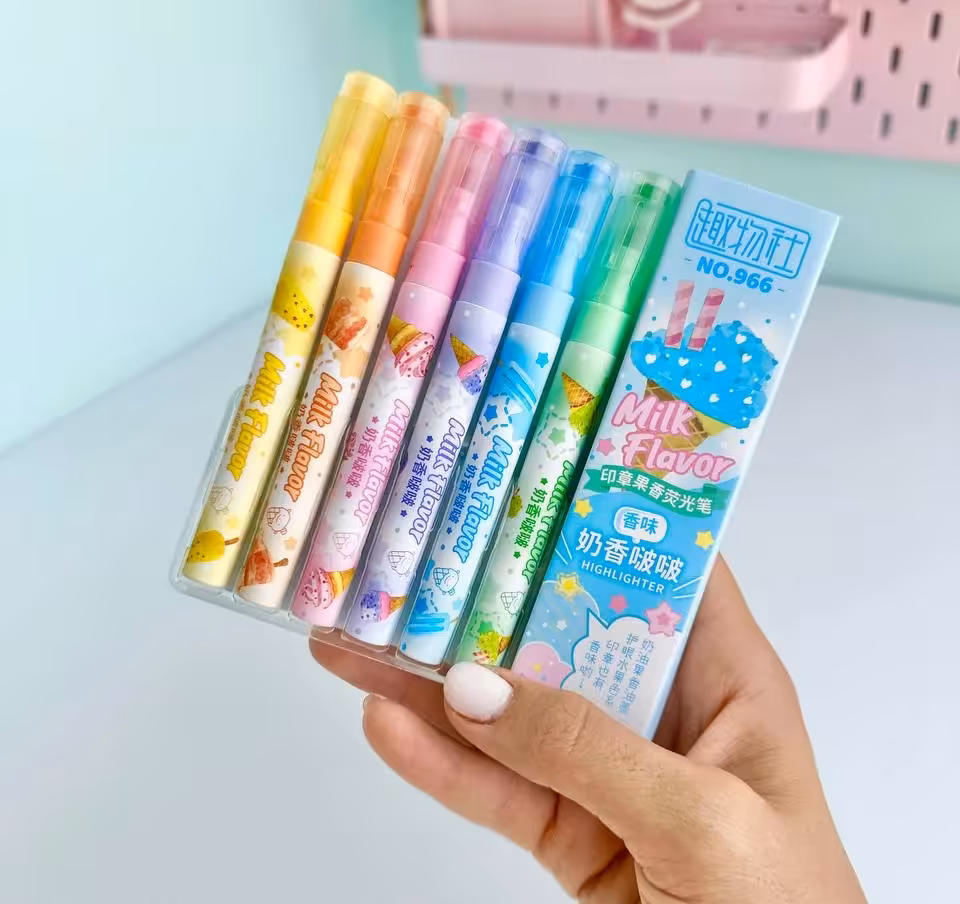 ماژیک هایلایت پاستلی عطری مهر دار بسته 6 رنگ با رایحه بستنی