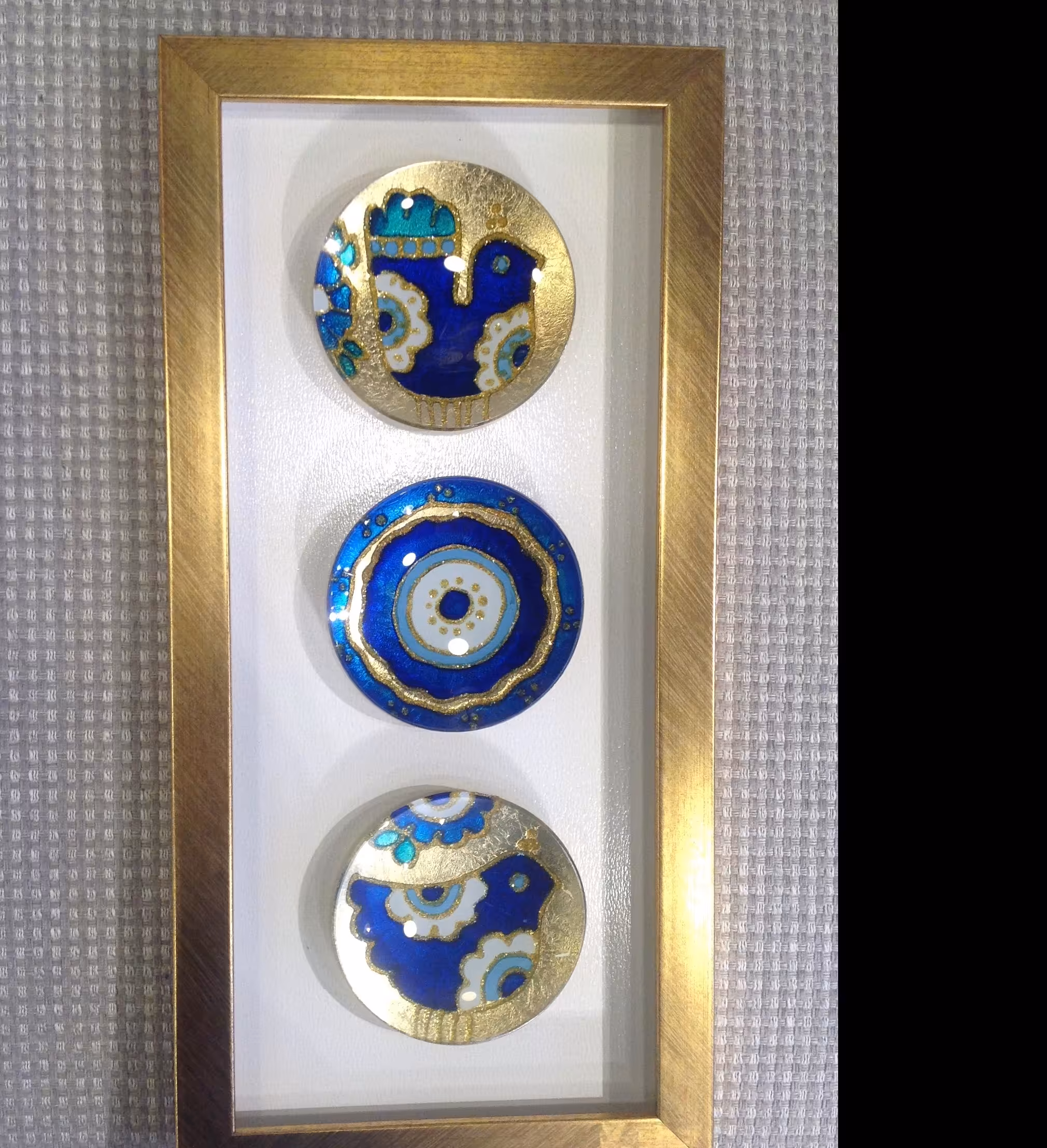 تابلو دیواری چشم نظر 3 تایی 45 در 20 قاب طلایی