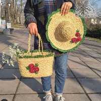 زنبیل و کلاه حصیری  ست کلاه و کیف 