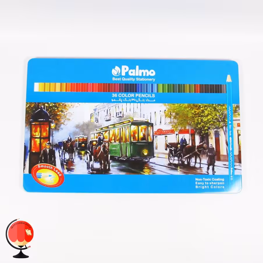 مداد رنگی 36 رنگ جعبه فلزی پالمو طرح قطار