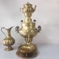 سماور  ذغالی زغالی مدل گل با سرویس برنجی بهار