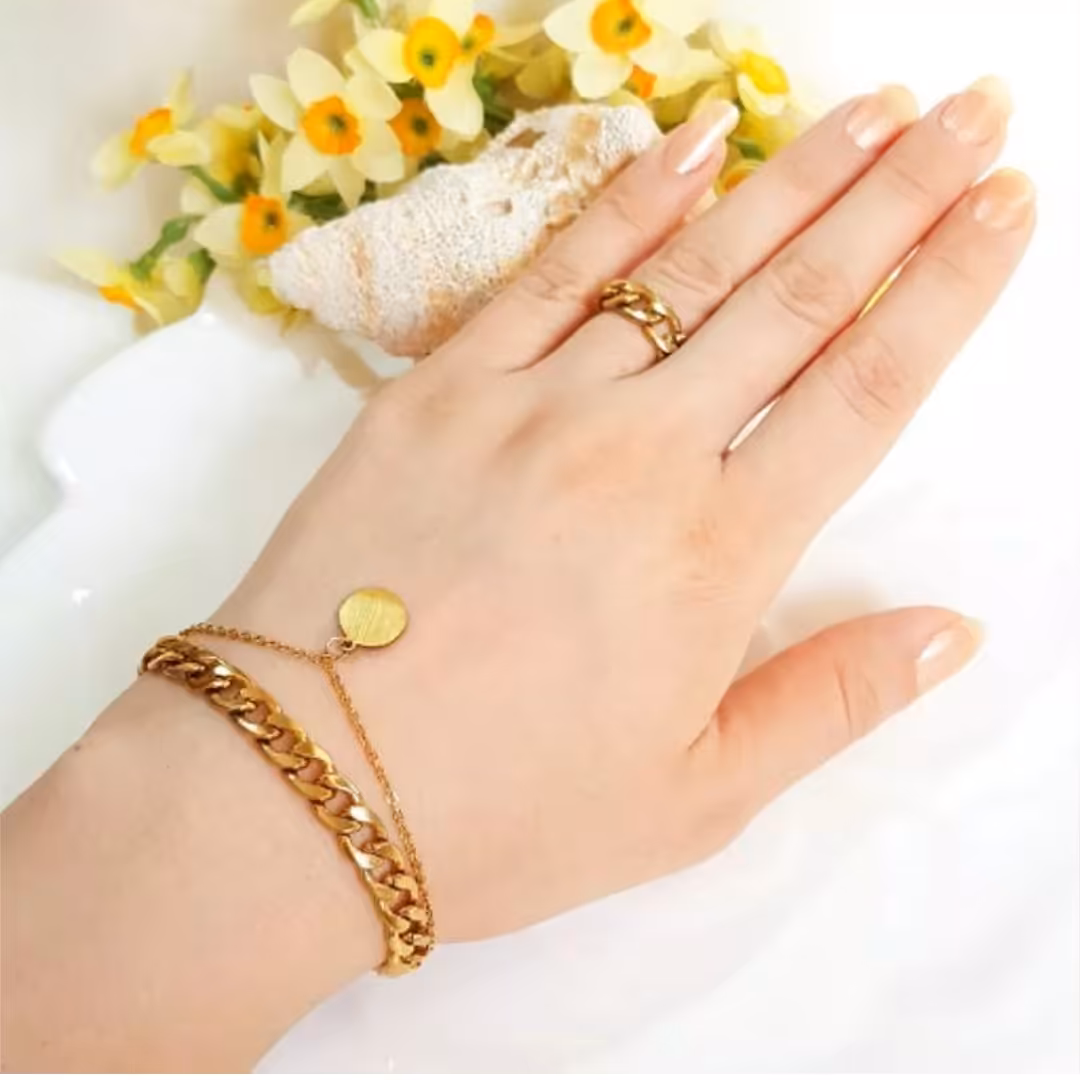 ست دستبند و انگشتر کارتیر تمام استیل با آویز سکه