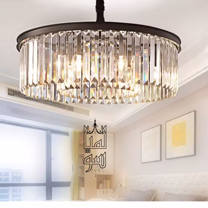 لوستر  طرح سانتی پروفیلی قطر 70رنگ بدنه مشکی مات با کریستال سفید و شامپاین(پس کرایه )