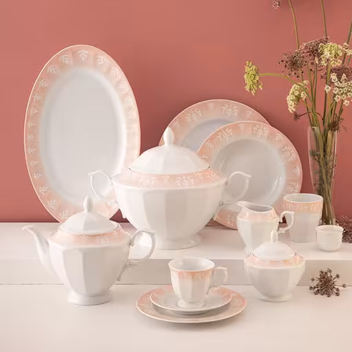 سرویس اوآسیس صورتی چینی زرین نئوکلاسیک 12 نفره 103 پارچه