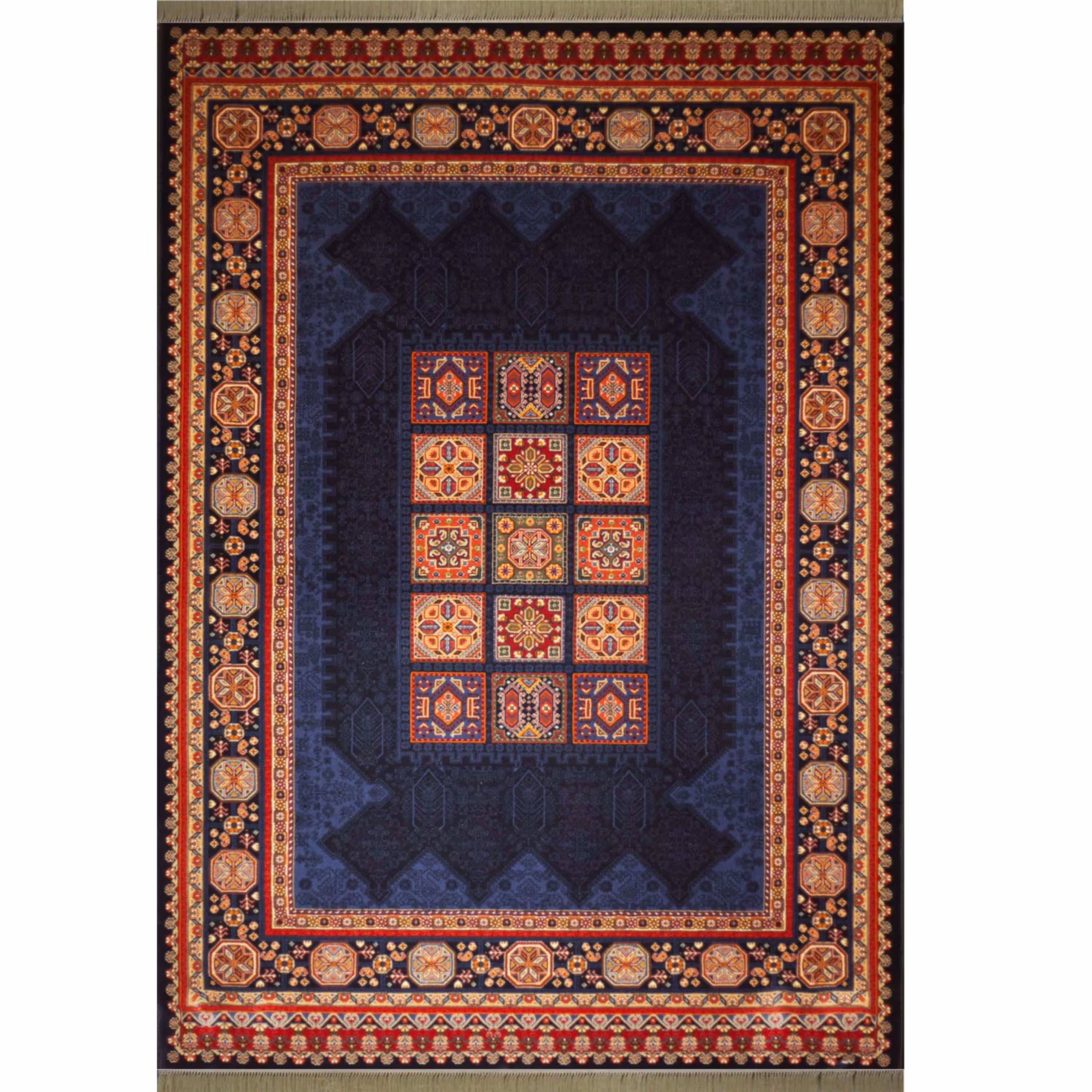 گبه ماشینی افرند زمینه سرمه ای کد 731 (یک و نیم متری)