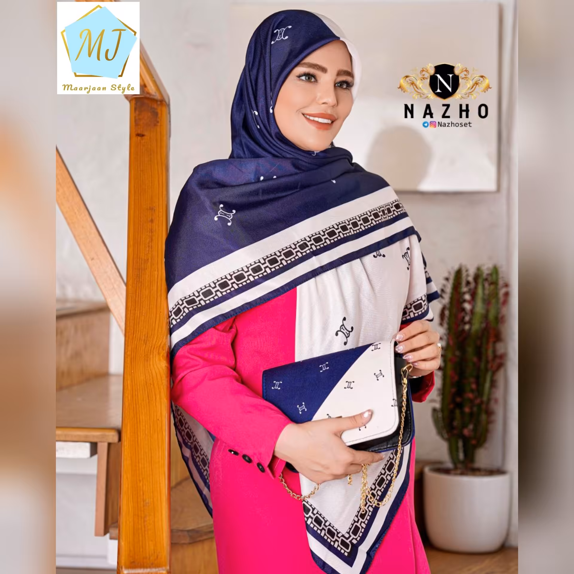 ست کیف و روسری اسلیمی بنفش کیف جیر در دو سایز و روسری قواره بزرگ نخی درجه یک