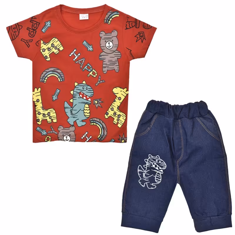 ست تی شرت و شلوارک پسرانه مدل حیوانات کد 3