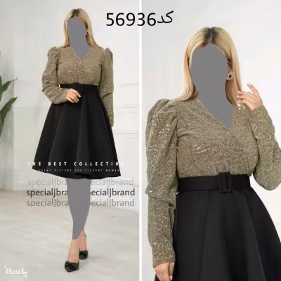 پیراهن مهمانی زنانه لمه پلیسه و ساندویچی مدل توتیا