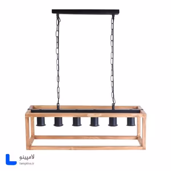 چراغ آویز شش شعله چوب فلز مدل BAM-2036