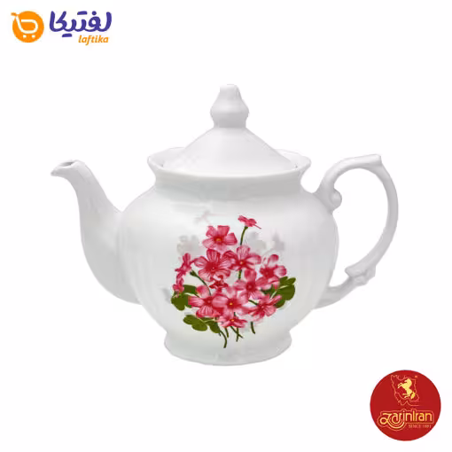 قوری چینی زرین چهار ترک طرح یاس صورتی سایز 5