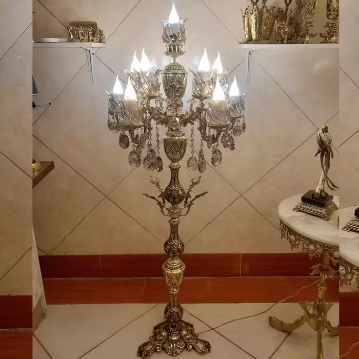 آباژور ایستاده برنز مدل دوگل کوچک 5شاخه 11شعله(کنار سالنی برنز)