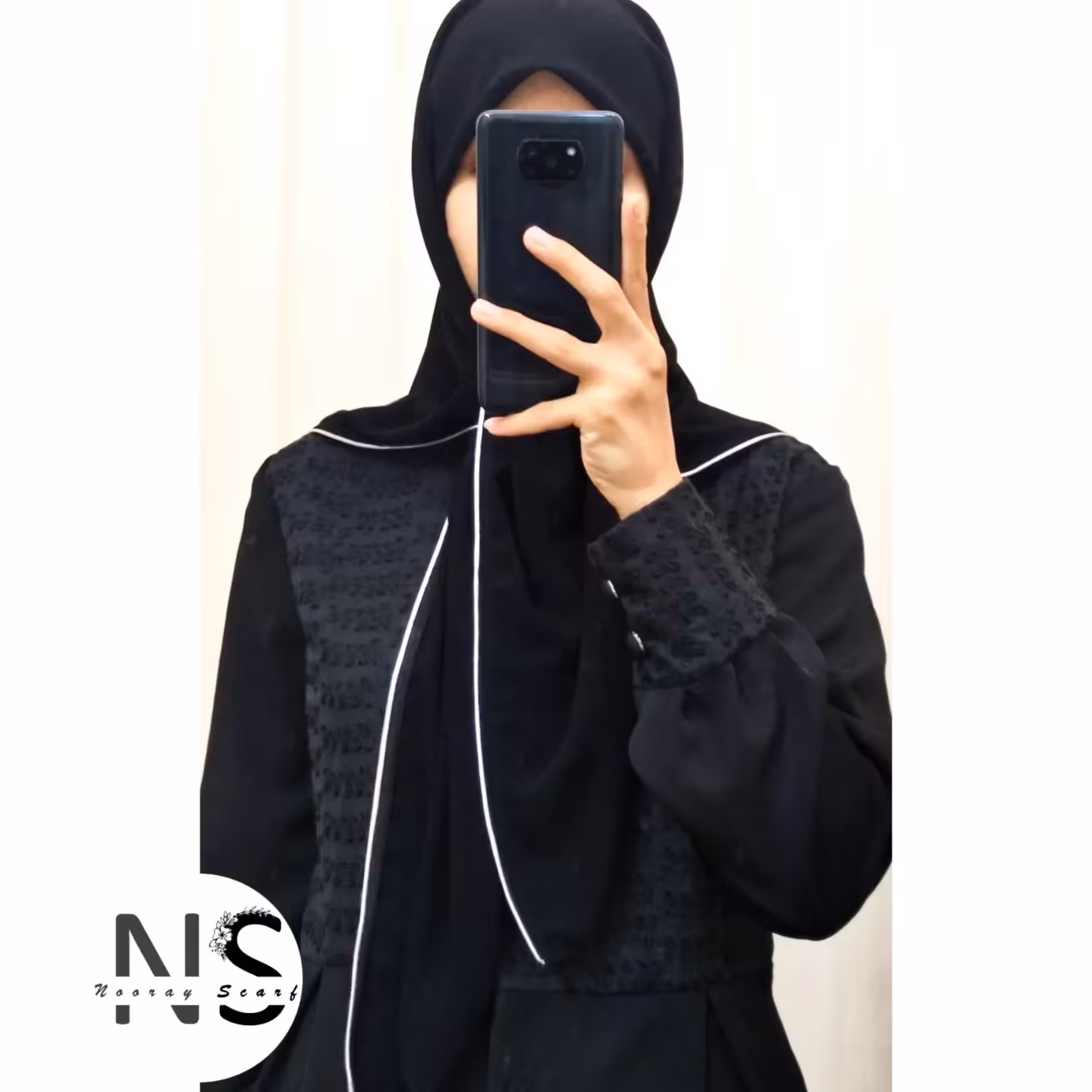 روسری ساده مشکی دور مغزی دوزی شده خاص و شیک
