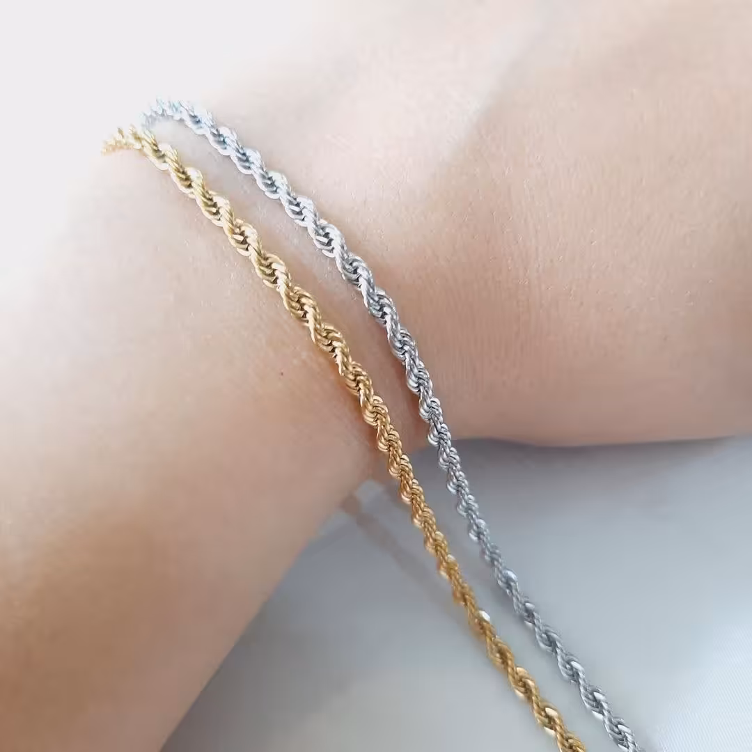دستبند طنابی طلایی و نقره ای  