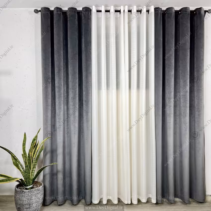 پرده اتاق خواب مخمل ساده طوسی SS-921