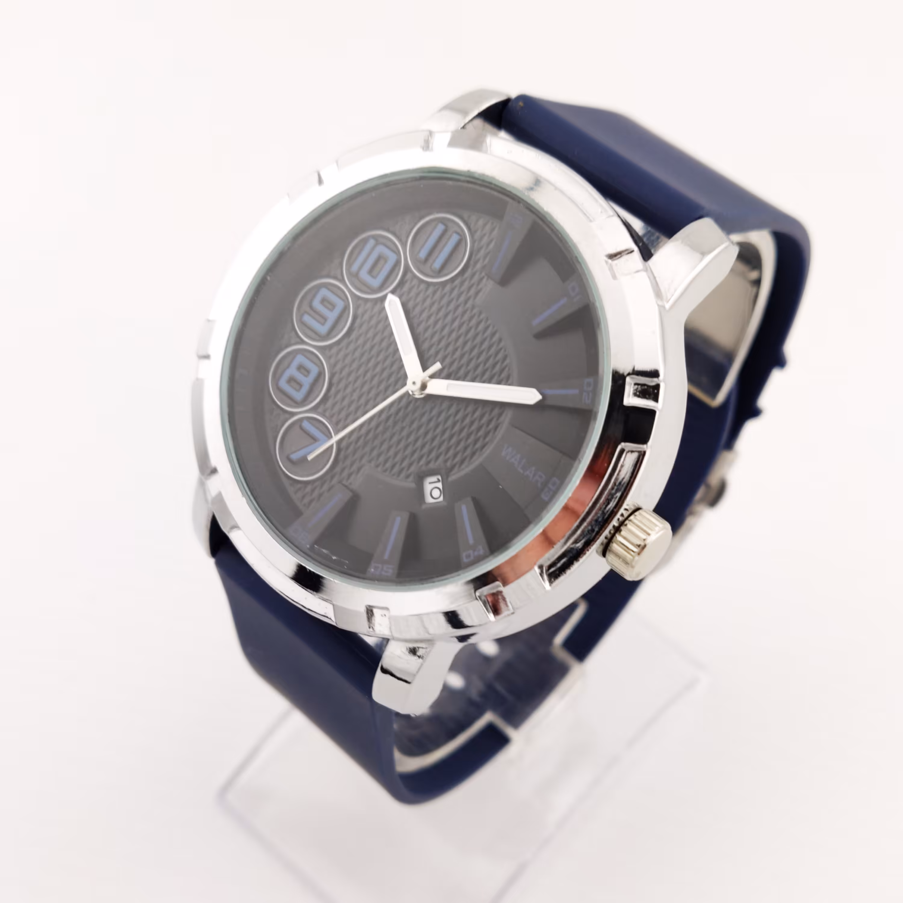 ساعت مردانه Walar موتور قدرتمند تقویمدار صفحه سه بعدی ضدآب قفل پروانه ای با جعبه و ارسال رایگان 